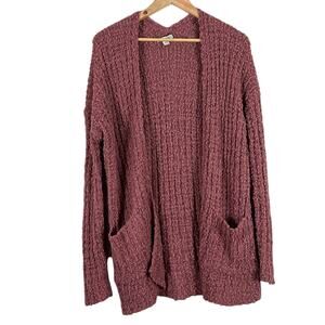 Moral Fiber Cardigan Womens M Pink Open Front Chenille Cozy Minimalist Slouchy